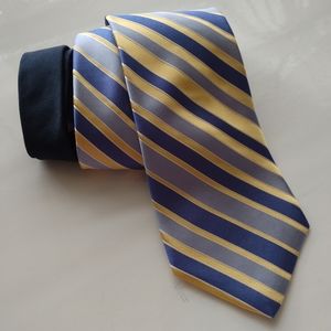 Tommy Hilfiger Blue and Gold striped Silk Tie Necktie Vintage Antique Menswear